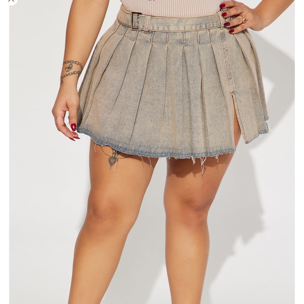 Paige Pleated Tinted Denim Mini Skirt